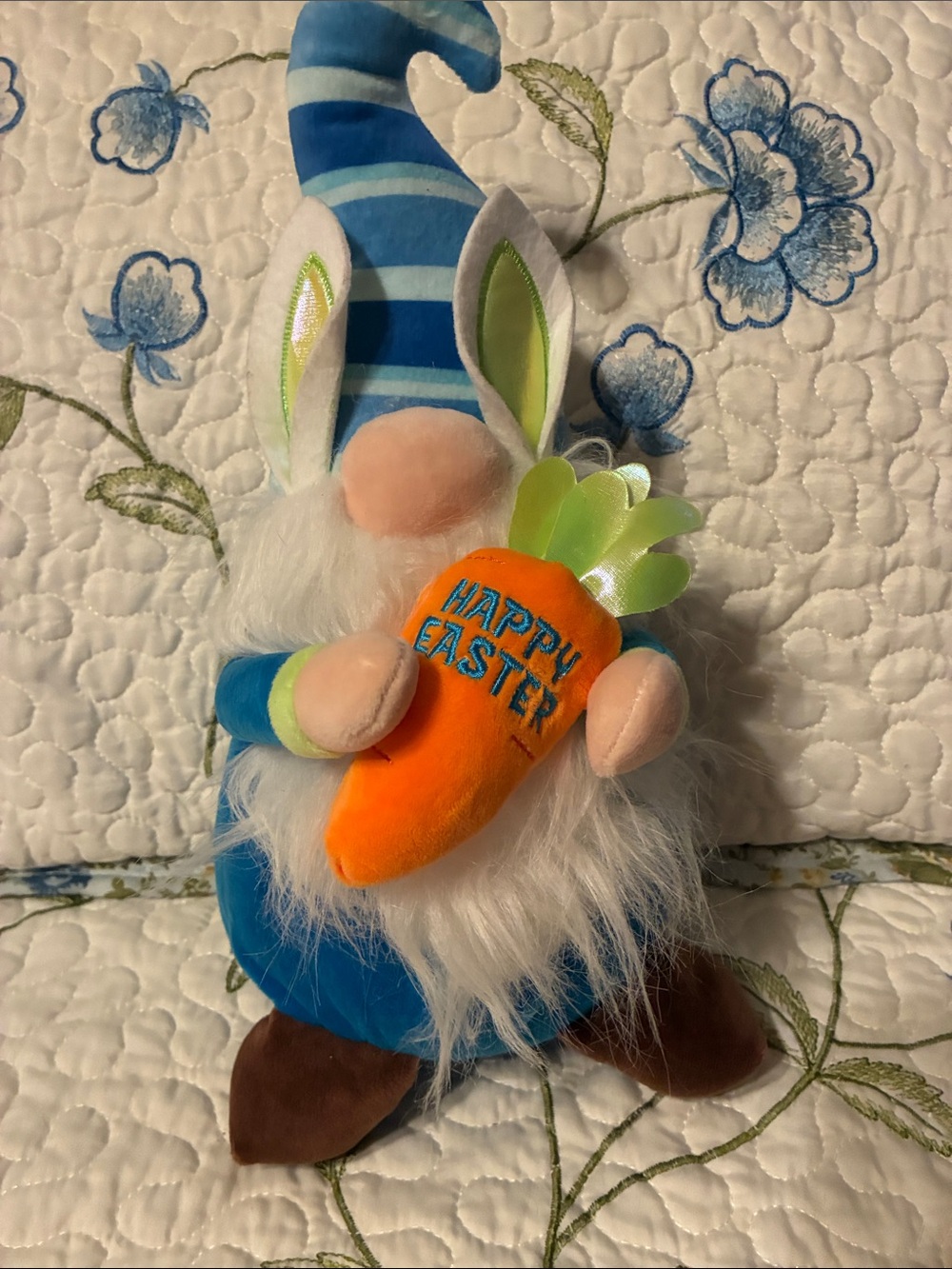 Plush Easter Gnome with 'Happy Easter' Carrot - Blue